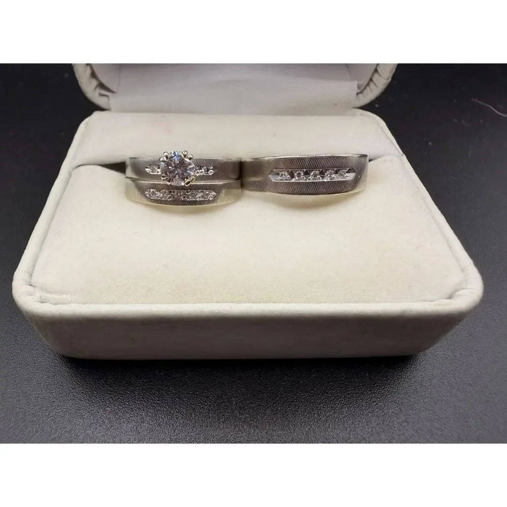 VTG Frederick Goldman 14K White Gold Wedding Set 9.17g Natural Diamond